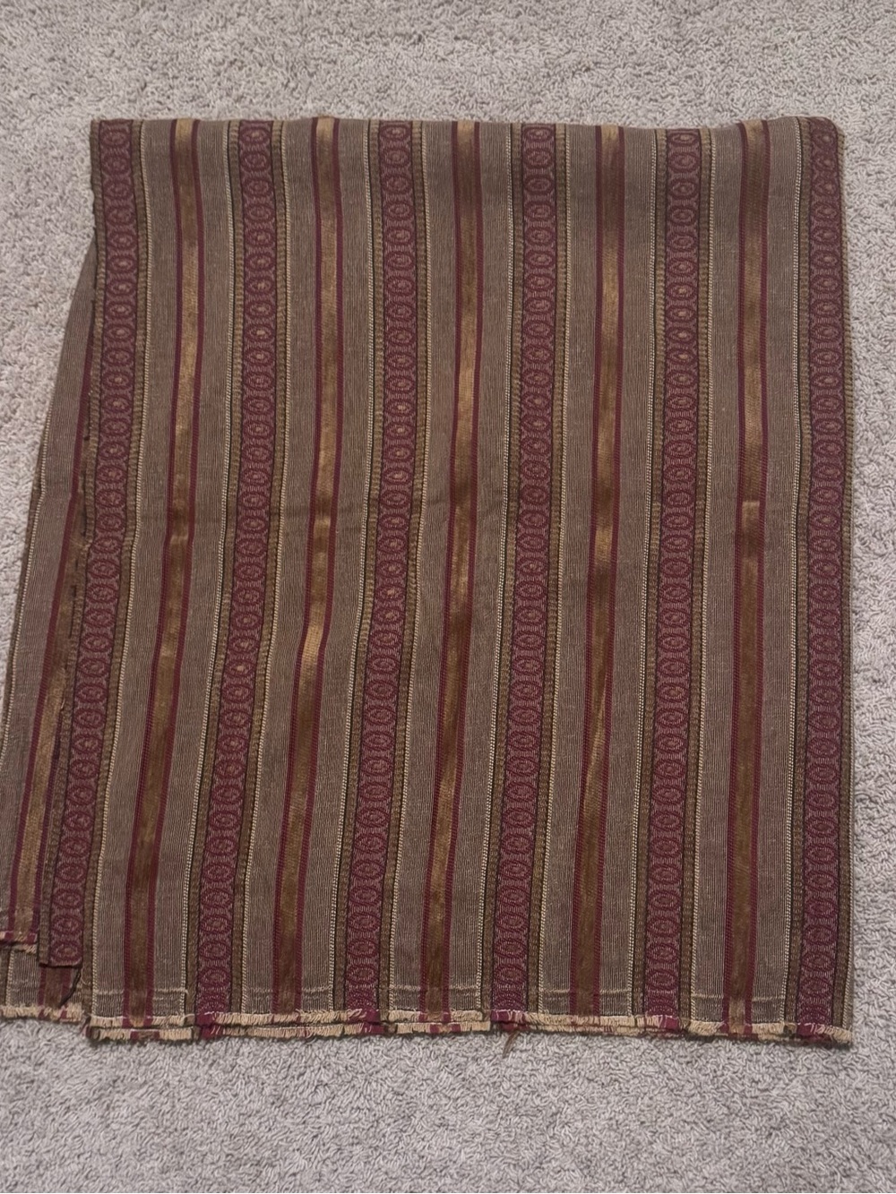 Brown Burgundy Tan Striped Fabric Textile Piece - Brown/Tan/Red Stripes